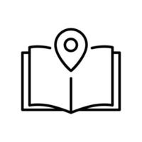 ilustración de icono de línea de libro abierto con mapa. ilustración de icono relacionada con la ubicación de la biblioteca. diseño vectorial simple editable. vector