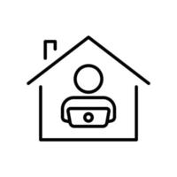 ilustración de icono de línea de personas con computadora portátil en casa. ilustración de icono relacionada con el trabajo en casa. diseño vectorial simple editable. vector