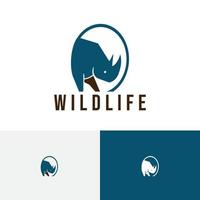 Circle Rhino Rhinoceros Animal Zoo Wildlife Logo vector