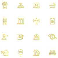 conjunto de iconos inmobiliarios con color de contorno degradado. vector
