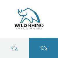 Wild Rhino Rhinoceros Strong Animal Nature Line Style Logo vector