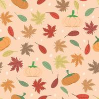 Vector - Abstract seamless pattern of autumn, Fall concept. Pumpkin, maple leaves on orange background.