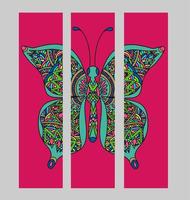 Set of bookmarks with colorful tropical butterfly. vector
