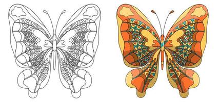 establecer mariposa. página para colorear para adultos en estilo zentangle. vector