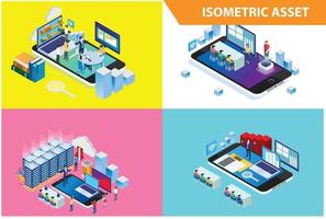 Modern 3d Isometric Set collection Smart Presentation Technology Illustration in White Isolated Background With People and Digital Related Asset vector