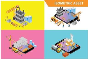 ilustración de tecnología en línea de tienda inteligente de colección de conjunto isométrico 3d moderno en fondo blanco aislado con personas y activos digitales relacionados vector