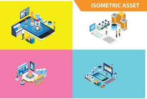 ilustración de tecnología en línea de tienda inteligente de colección de conjunto isométrico 3d moderno en fondo blanco aislado con personas y activos digitales relacionados vector