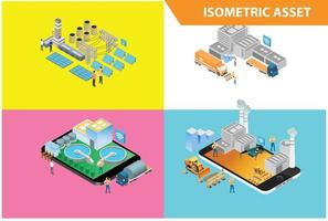 Modern 3d Isometric Set collection Smart Industrial Technology Illustration in White Isolated Background With People and Digital Related Asset vector