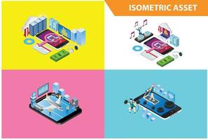 Modern 3d Isometric Set collection Smart Shop Online Technology Illustration in White Isolated Background With People and Digital Related Asset vector