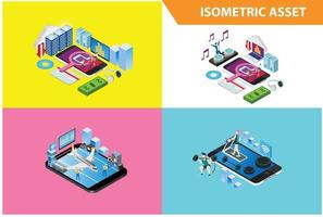 Modern 3d Isometric Set collection Smart Shop Online Technology Illustration in White Isolated Background With People and Digital Related Asset vector