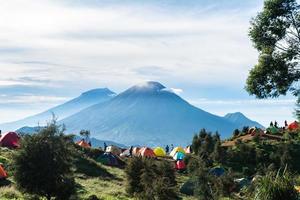 The peak of Mount Prau and several camping tents