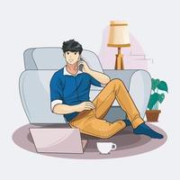 Hygge lifestyle illustration. Working at home vector illustration free download