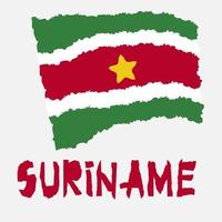 Vintage national flag of Suriname in torn paper grunge texture style. Independence day background. Isolated on white Good idea for retro badge, banner, T-shirt graphic design. vector