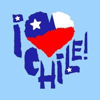 Love Chile, America. Vintage national flag in silhouette of heart Torn paper grunge texture style. Independence day background. Good idea for retro badge, banner, T-shirt graphic design. vector