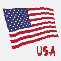 Vintage national flag of USA in torn paper grunge texture style. Independence day background. Isolated on white Good idea for retro badge, banner, T-shirt graphic design. vector