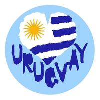 Love Uruguay, America. Vintage national flag in silhouette of heart Torn paper grunge texture style. Independence day background. Good idea for retro badge, banner, T-shirt graphic design. vector