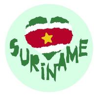 Love Suriname, America. Vintage national flag in silhouette of heart Torn paper grunge texture style. Independence day background. Good idea for retro badge, banner, T-shirt graphic design. vector