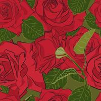 Beautiful red rose seamless pattern. Botanical silhouette of flower. Flat stylization color vector