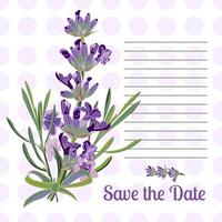 Greeting card with Lavender flowers. Botanical illustration. vector