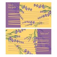establecer tarjetas de invitación con marco de flores lavanda vector