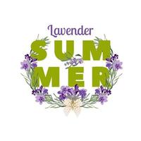 Summer floral background with beautiful lavender flowers on white background. Multicoloured typography greeting card vector