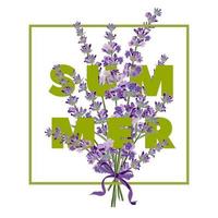 Summer floral background with beautiful lavender flowers on white background. Multicoloured typography greeting card vector