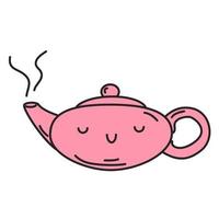 Teapot for the tea ceremony with a face. Kawaii character. Doodle style vector