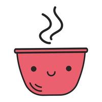 una taza de ceremonia del té con una cara. personaje kawaii. estilo garabato vector