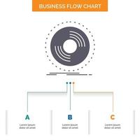 desct. DJ. fonógrafo. registro. diseño de diagrama de flujo de negocios de vinilo con 3 pasos. icono de glifo para el lugar de plantilla de fondo de presentación para texto. vector