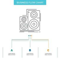 audio. de alta fidelidad. monitor. altavoz. diseño de diagrama de flujo de negocios de estudio con 3 pasos. icono de línea para el lugar de plantilla de fondo de presentación para texto vector