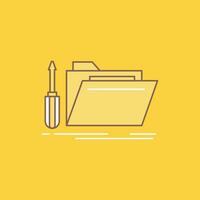 carpeta. herramienta. reparar. recurso. icono lleno de línea plana de servicio. hermoso botón de logotipo sobre fondo amarillo para ui y ux. sitio web o aplicación móvil vector