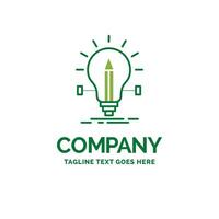 bulb. creative. solution. light. pencil Flat Business Logo template. Creative Green Brand Name Design. vector