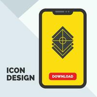 arreglar. diseño. capas. pila. icono de glifo de capa en el móvil para la página de descarga. fondo amarillo vector