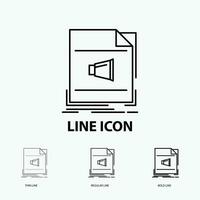 Audio. file. format. music. sound Icon in Thin. Regular and Bold Line Style. Vector illustration