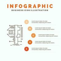 medida. calibrar. calibrador. física. plantilla de infografías de medición para sitio web y presentación. icono de línea gris con ilustración de vector de estilo infográfico naranja