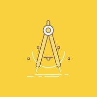 precisión. exacto geometría. Brújula. icono lleno de línea plana de medición. hermoso botón de logotipo sobre fondo amarillo para ui y ux. sitio web o aplicación móvil vector