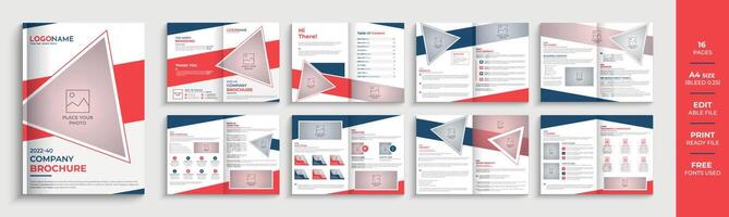 Creative company profile 16 pages brochure design, multipage business template layout vector