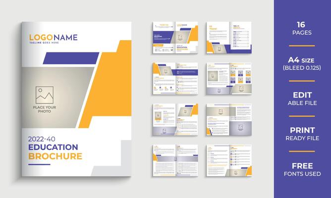 16 Page education school brochure design template with kid's school admission brochure layout