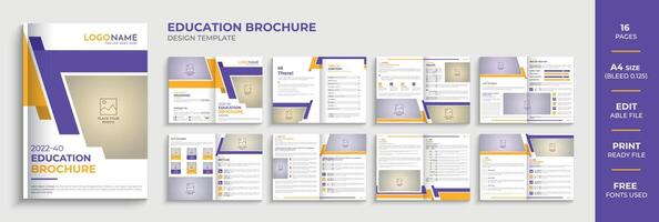 16 Pages kids school education brochure template design. Back to school, admission brochure layout vector