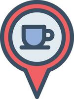 Ilustración de vector de ubicación de café en un fondo. Símbolos de calidad premium. Iconos vectoriales para concepto y diseño gráfico.