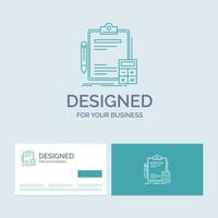 Accounting. banking. calculator. finance. Audit Business Logo Line Icon Symbol for your business. Turquoise Business Cards with Brand logo template vector