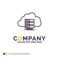 diseño del logotipo del nombre de la empresa para la nube. almacenamiento. informática. datos. caudal. diseño de marca púrpura y amarillo con lugar para eslogan. plantilla de logotipo creativo para pequeñas y grandes empresas. vector