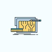 arquitectura. Plano. circuito. diseño. icono plano de ingeniería. signo y símbolos verdes y amarillos para el sitio web y la aplicación móvil. ilustración vectorial vector