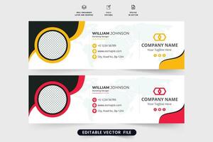 Modern email signature decoration for individual web footer. Corporate email signature vector with red and yellow colors. Email Signature template design with creative abstract shapes.