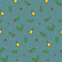 Holly berry and handbell seamless pattern Gift Wrap background kawaii doodle vector illustration