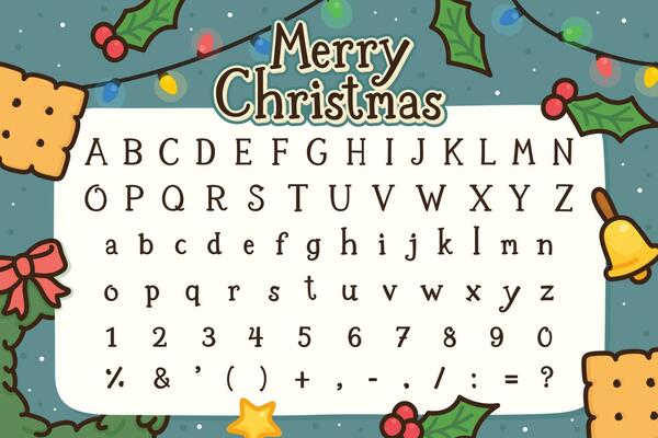 Merry Christmas calligraphic cute font kawaii doodle vector