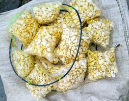 Popcorn heap close-up in a public market photo
