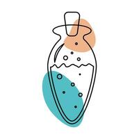 flask with potion in the style of line art with colored spots. vector illustration