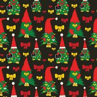 Seamless pattern with Cute Christmas gnome made of Christmas tree. Vector in cartoon style.