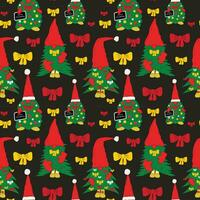 Seamless pattern with Cute Christmas gnome made of Christmas tree. Vector in cartoon style.